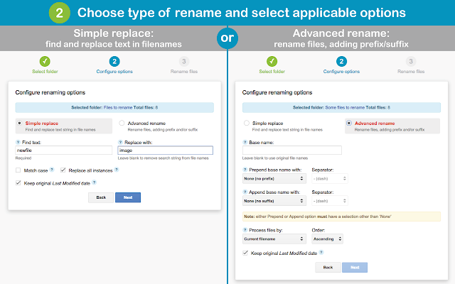 Step 2: Choose type or rename and select applicable options